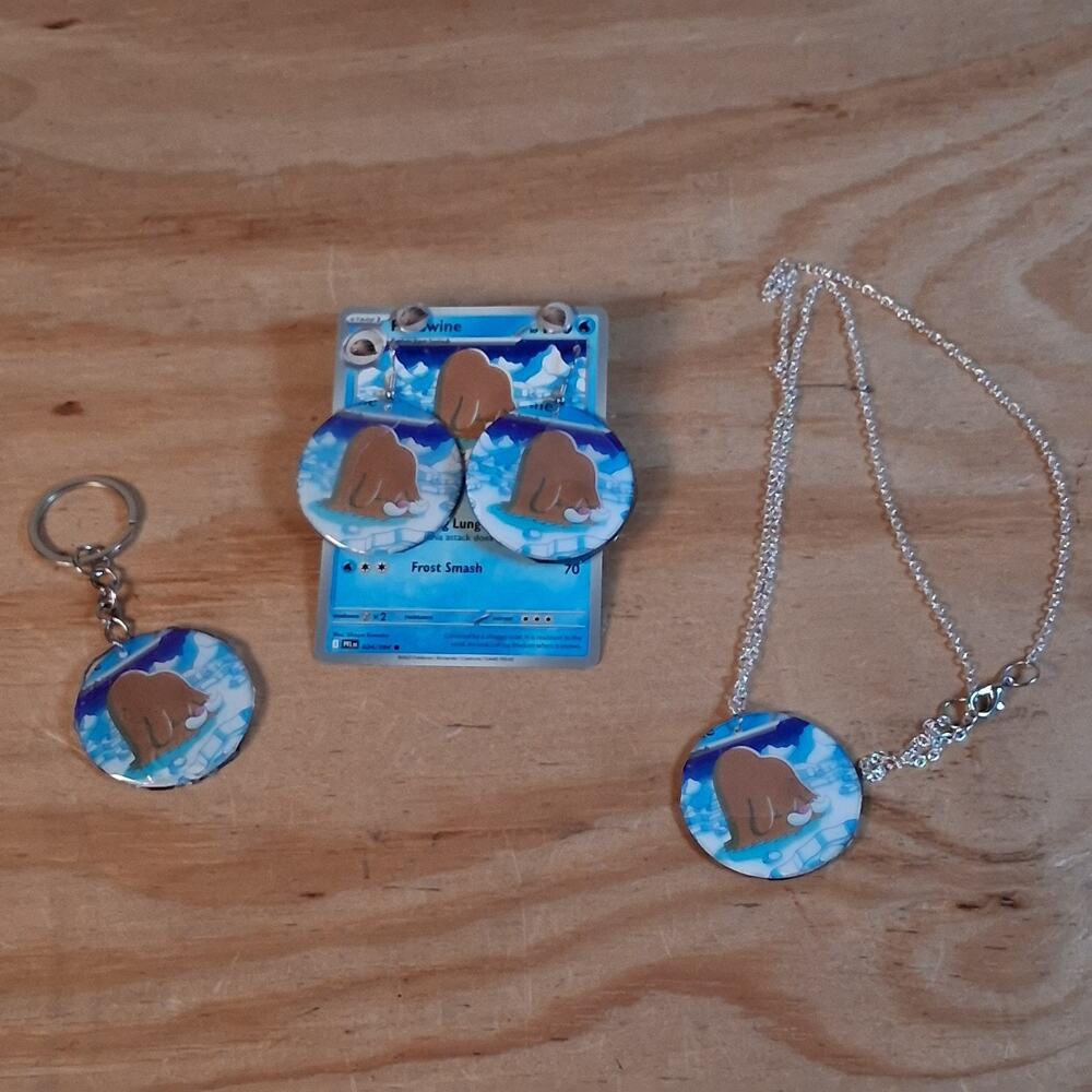 Handmade Piloswine Jewelry Set Earrings Necklace Keychain Set Round Resin